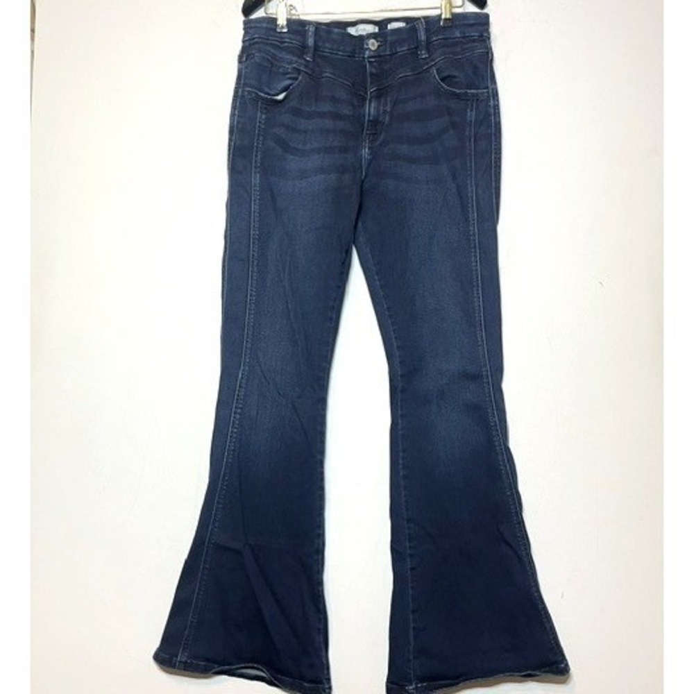 Kancan High Rise Flare Dark‎ Wash Boho Stretch Blue Jeans Sz 30